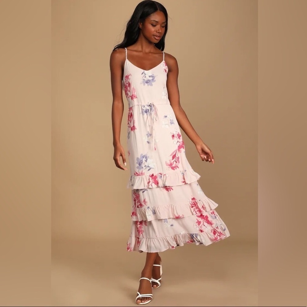 Lulu’s Feeling The Frills Floral Ruffle Spaghetti Strap Dress Size L
